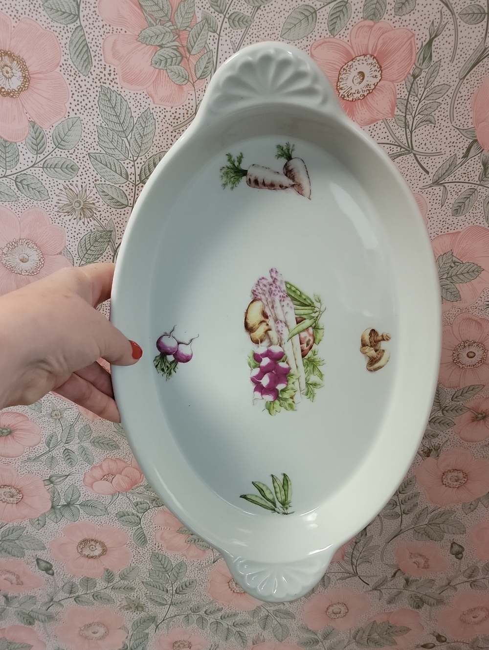 Vintage Porcelain A Feu France Casserole Bakeware Vegetable Pattern